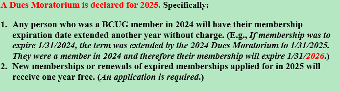 Text saying Dues Moratorium for 2025+specifics.